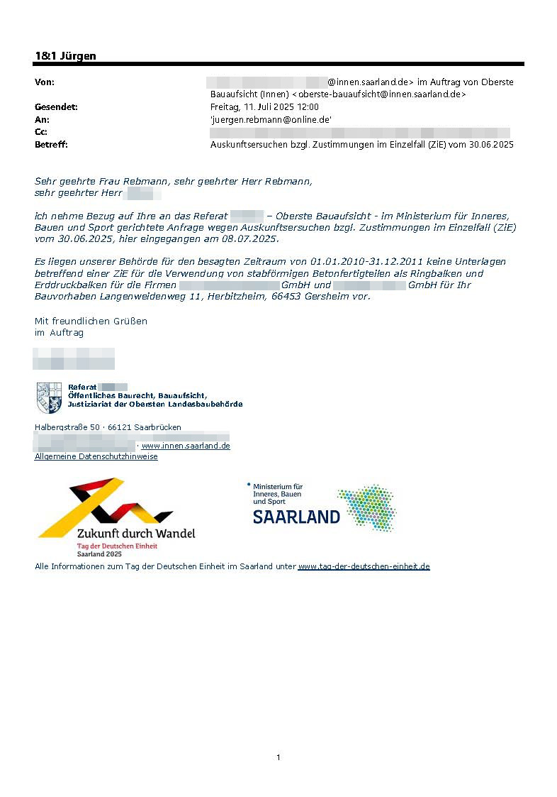 OBA-Rückantwort vom 11.07.2025, keine ZiE