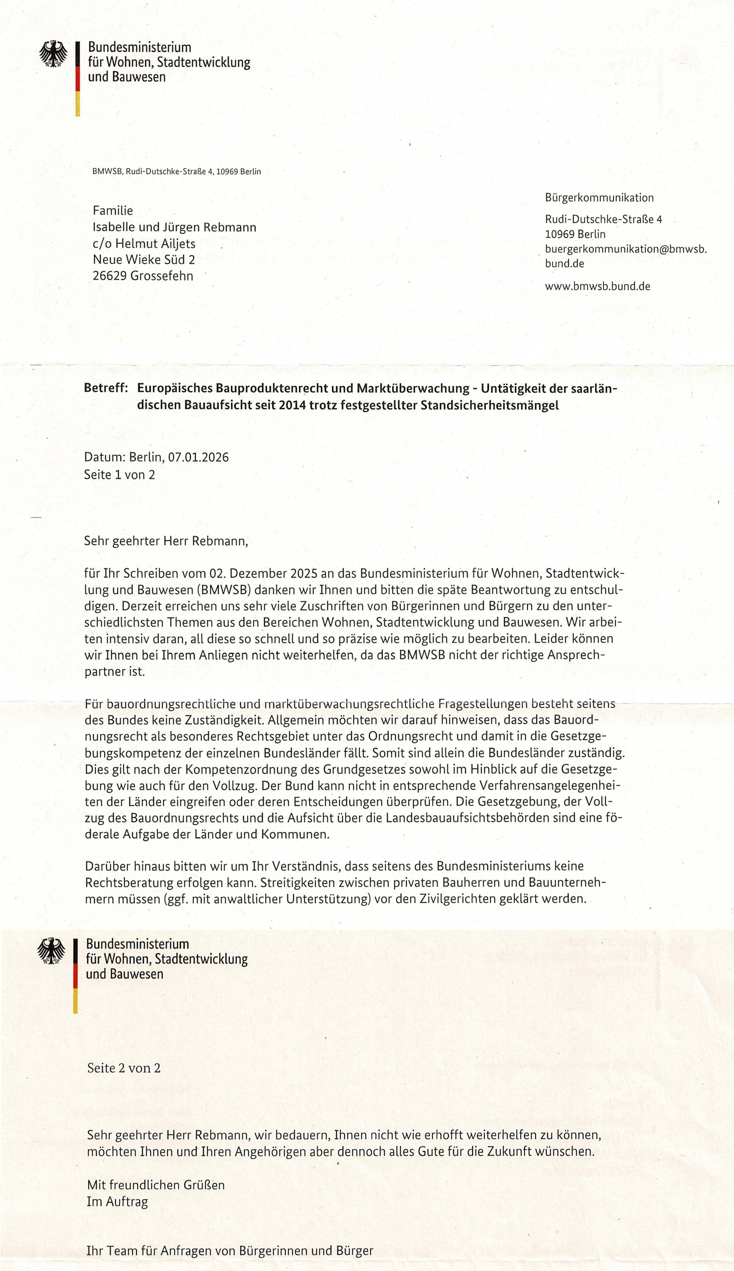 BMWSB-Antwort vom 07.01.2026, nicht zuständig, Seite 1