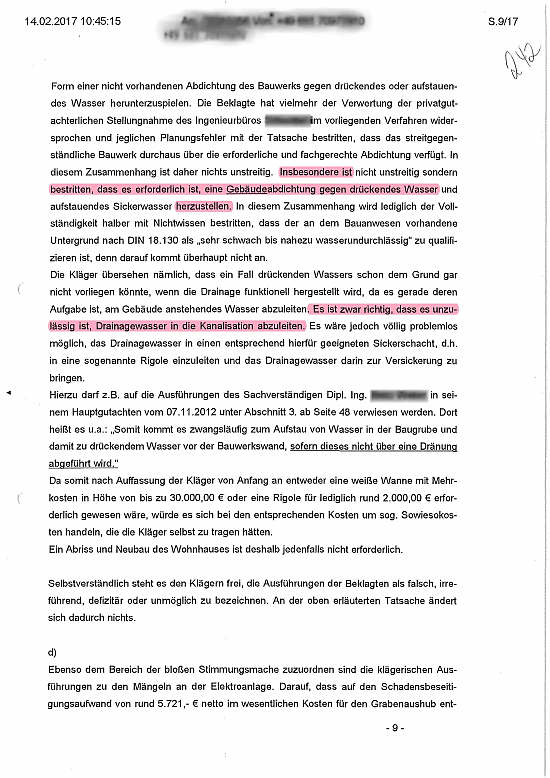 Auszug Prozessakte - Beklagte versuchter Prozessbetrug - arglistige Täuschung